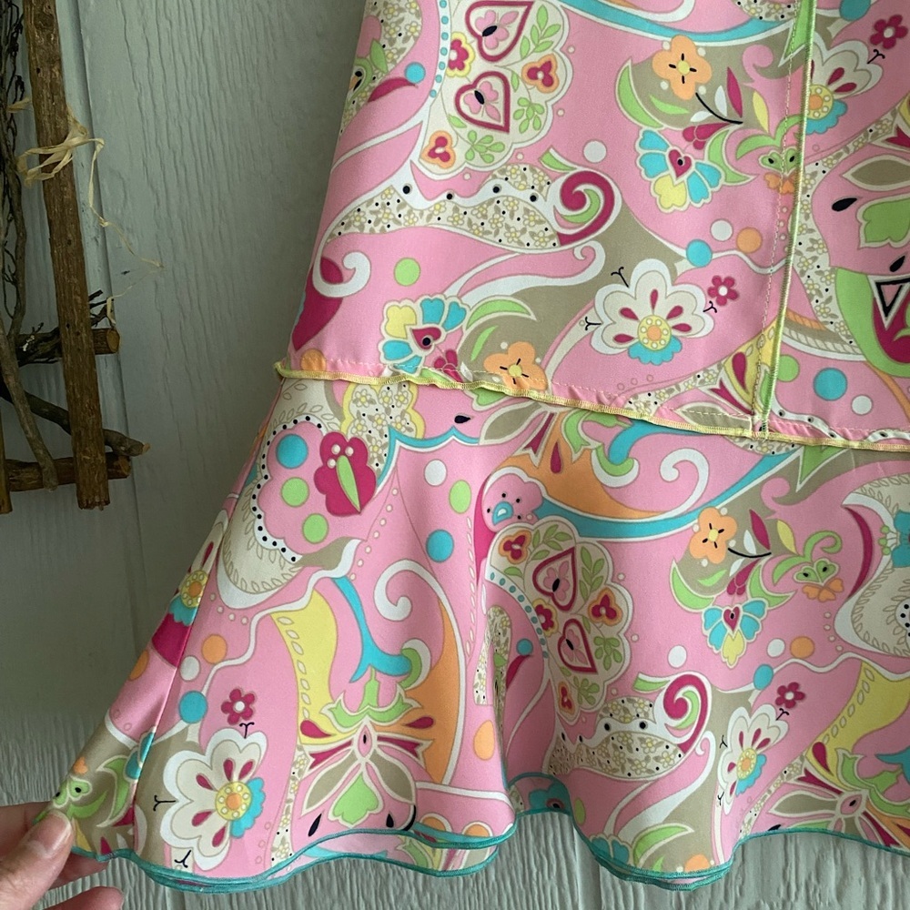 Y2K Sag Harbor Women Pink Multicolor Paisley Floral Knee Length Summer Skirt 12 - Picture 2 of 12
